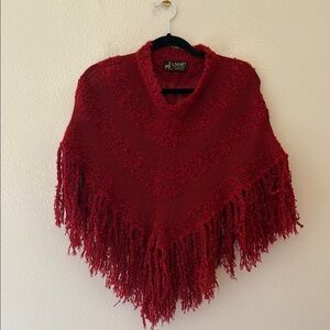 Red Fringed alpaca Poncho